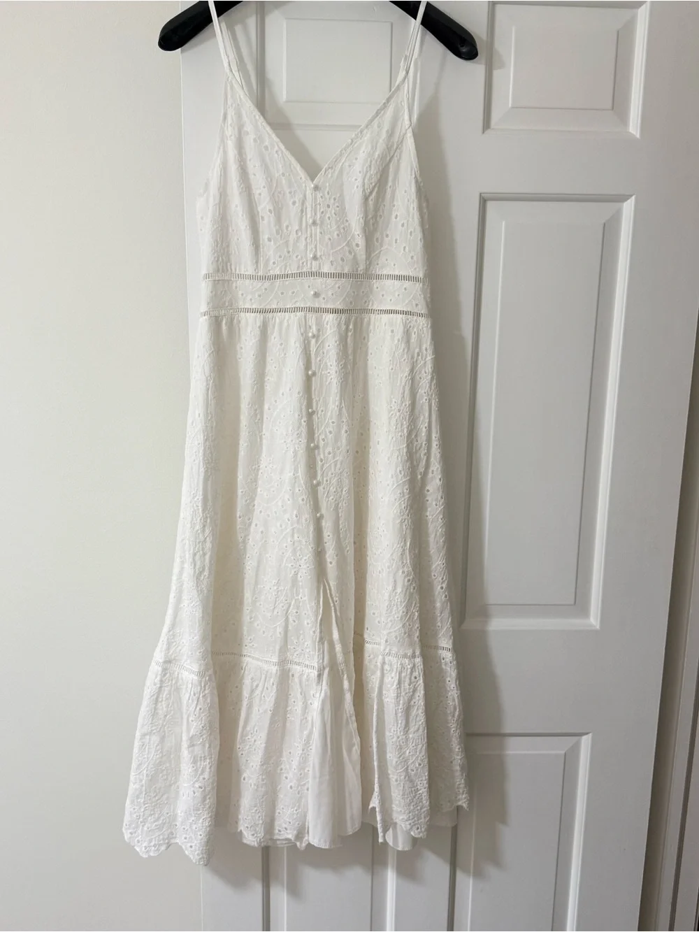 White Eyelet Midi Dress with Spaghetti Straps - Picture 1 of 2